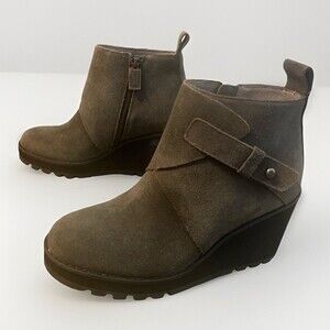 NEW Eileen Fisher Boots Tinker Wedge Suede Bootie in Dark Moss Size 5.5 $265